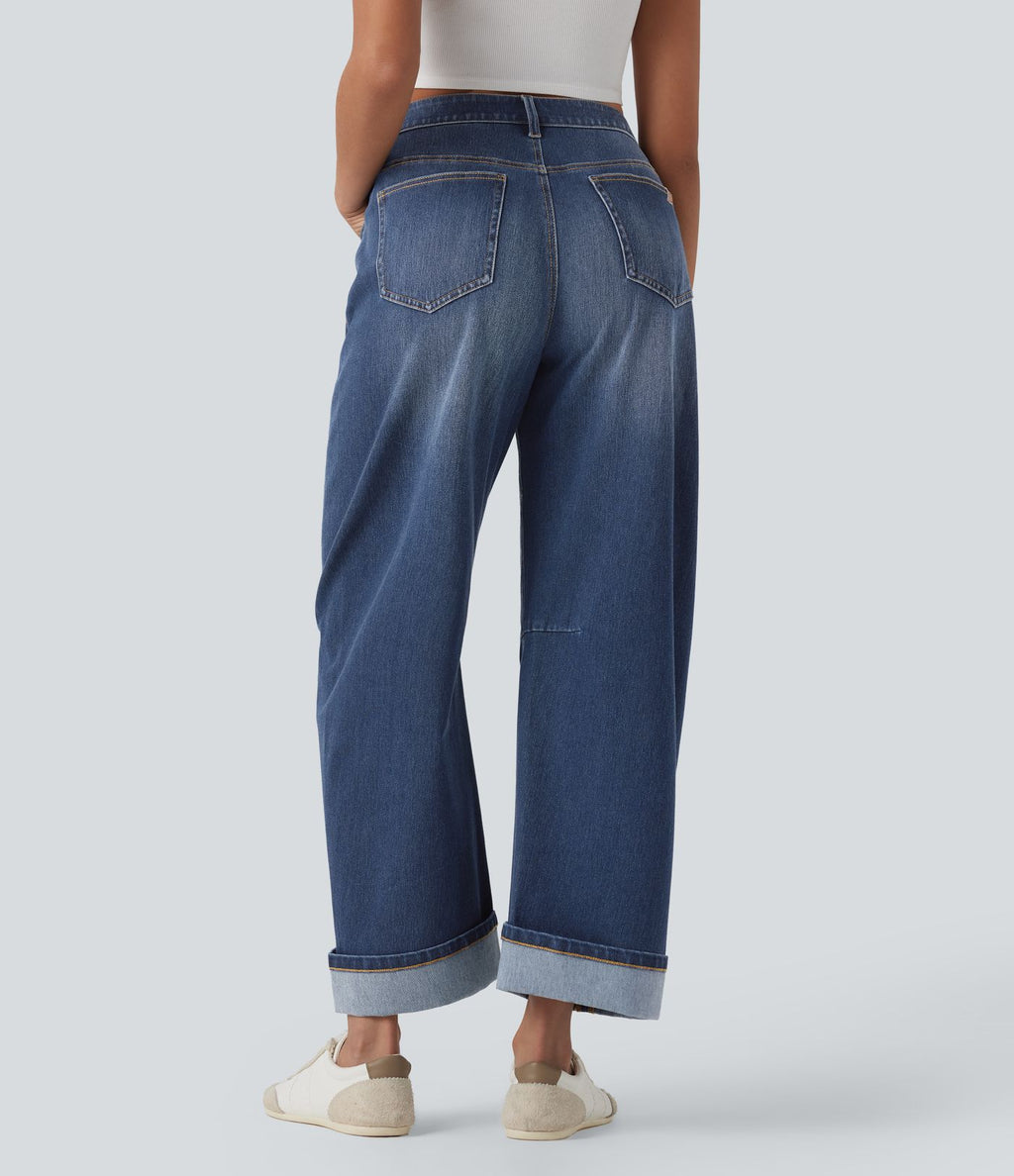 Jean Barrel Halara Flex™ taille mi-haute coupe tonneau effet délavé avec poches