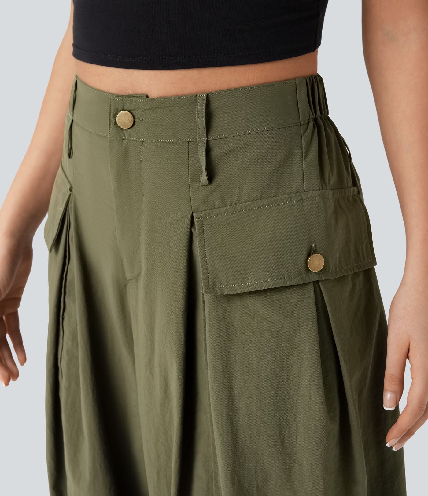 Jogging cargo décontracté taille haute avec poches à rabat