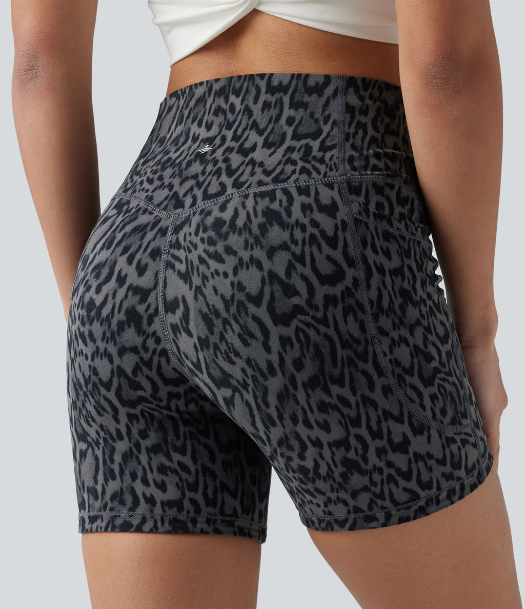 Short cycliste d'entraînement Halara UltraSculpt™ taille haute gainant imprimé léopard 12,5 cm avec poches