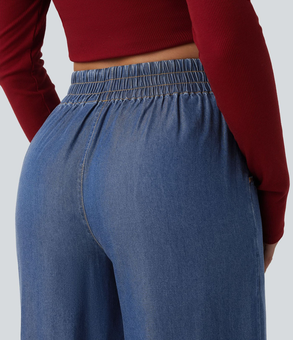 Jean 7/8 ample drapé en lyocell taille mi-haute avec poches