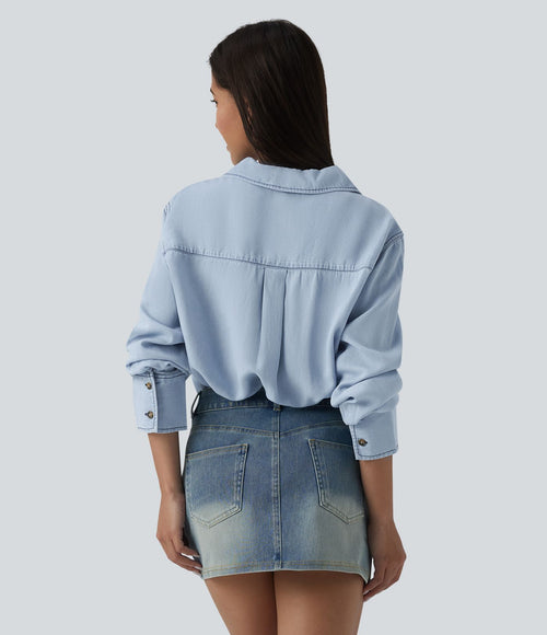 Blouse casual denim en lyocell col V manches longues