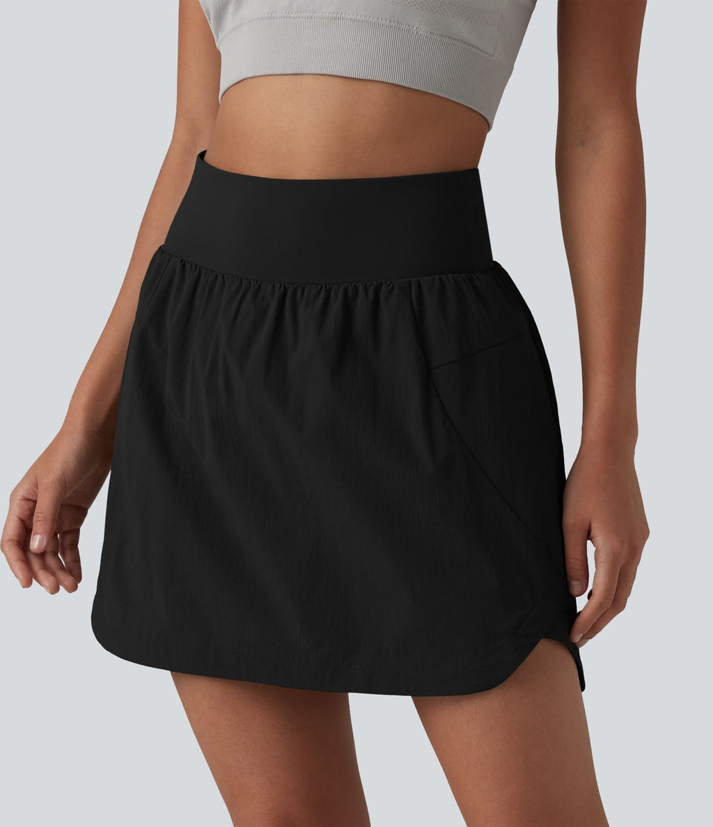 Jupe-short mini 2-en-1 taille haute ourlet arrondi avec poches pour la randonnée