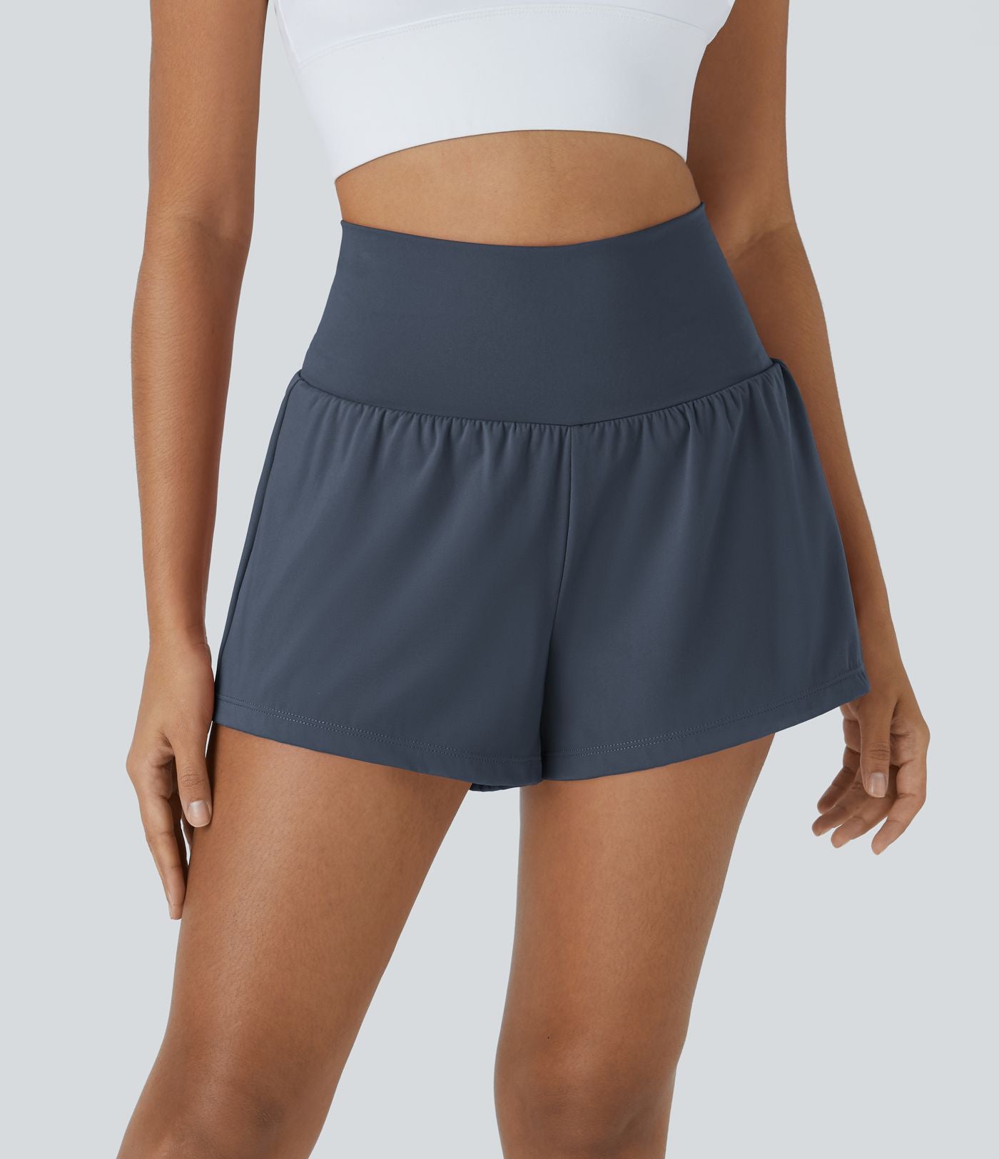 Short 7,5cm Yoga 2 en 1 Super Taille Haute Poches Arrière Poches Cachées Latérales