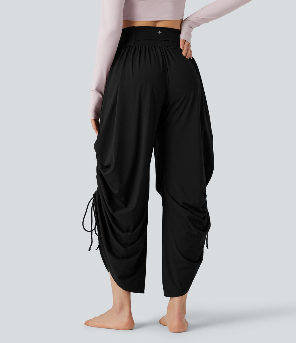 Pantalon baggy yoga SoftlyZero™ Airy froncé taille haute avec cordon de serrage et poches