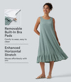 Robe midi sans manches à encolure arrondie avec coussinets amovibles et ourlet à volants