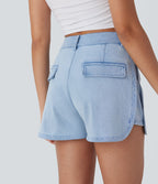 Short décontracté en denim extensible Halara Flex™ taille haute avec bouton, fermeture éclair et ourlet courbé 7,5 cm