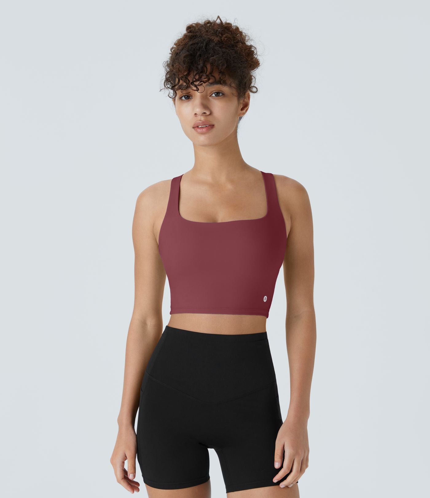 Débardeur yoga court SoftlyZero™ Airy col carré dos nu bretelles croisées effet frais InstantCool, bonnets A-C, protection solaire UPF50+