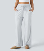 Pantalon large décontracté taille haute cordon de serrage poches latérales effet frais InstantCool