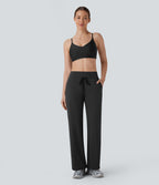 Pantalon de yoga aéré à taille moyenne avec cordon de serrage, poches latérales, jambe droite et effet rafraîchissant Softlyzero™