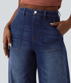 Jean large 7/8 casual Halara Flex™ taille haute ventre plat avec poches