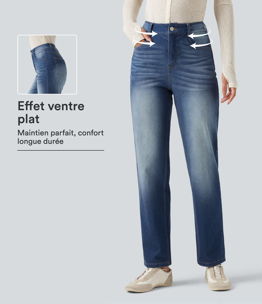 Jean droit Halara Flex™ taille haute gainant délavé avec poches