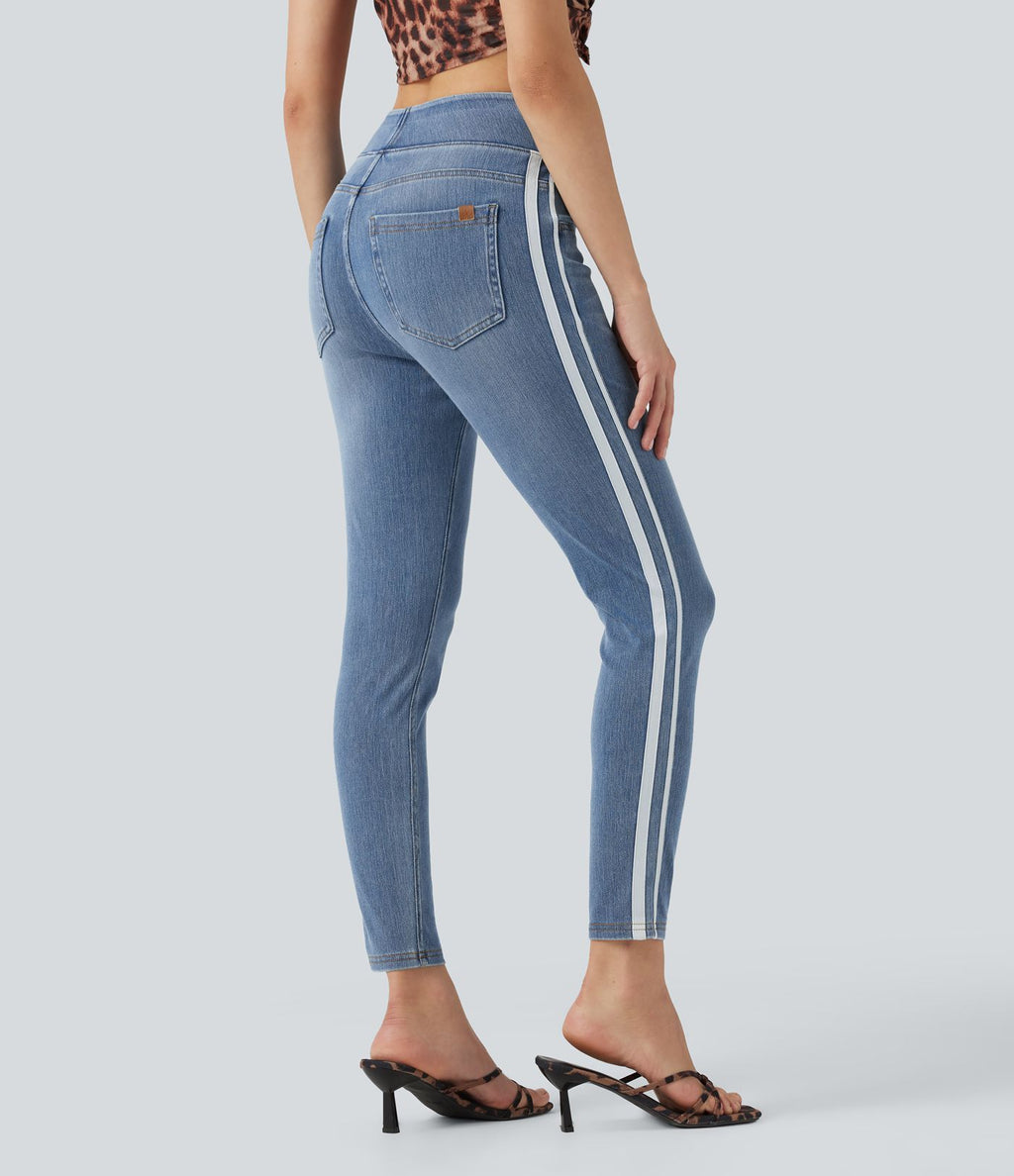 Jean skinny Halara Flex™ taille haute délavé à rayures avec poches