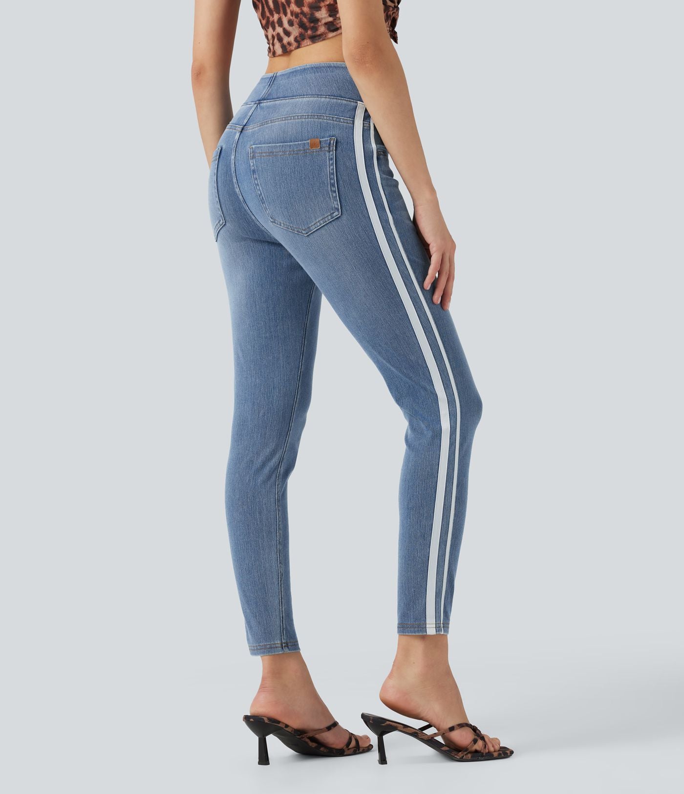 Jean skinny Halara Flex™ taille haute délavé à rayures avec poches