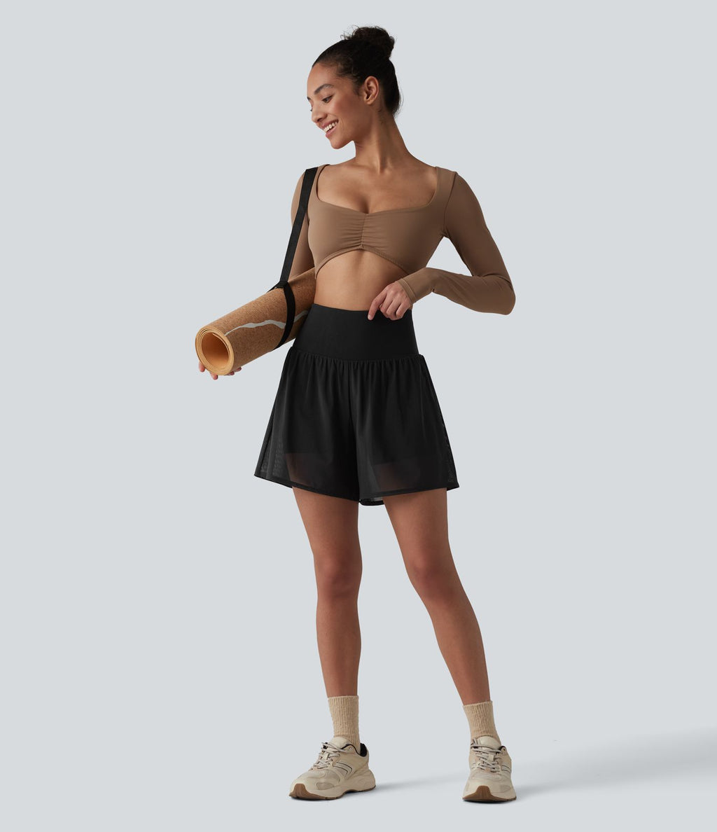 Short de yoga SoftlyZero™ Airy 2-en-1 taille haute avec empiècement mesh contrastant, à effet frais InstantCool et poches 12,5 cm
