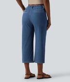 Jean droit court décontracté Halara Flex™ rayé taille haute avec poches