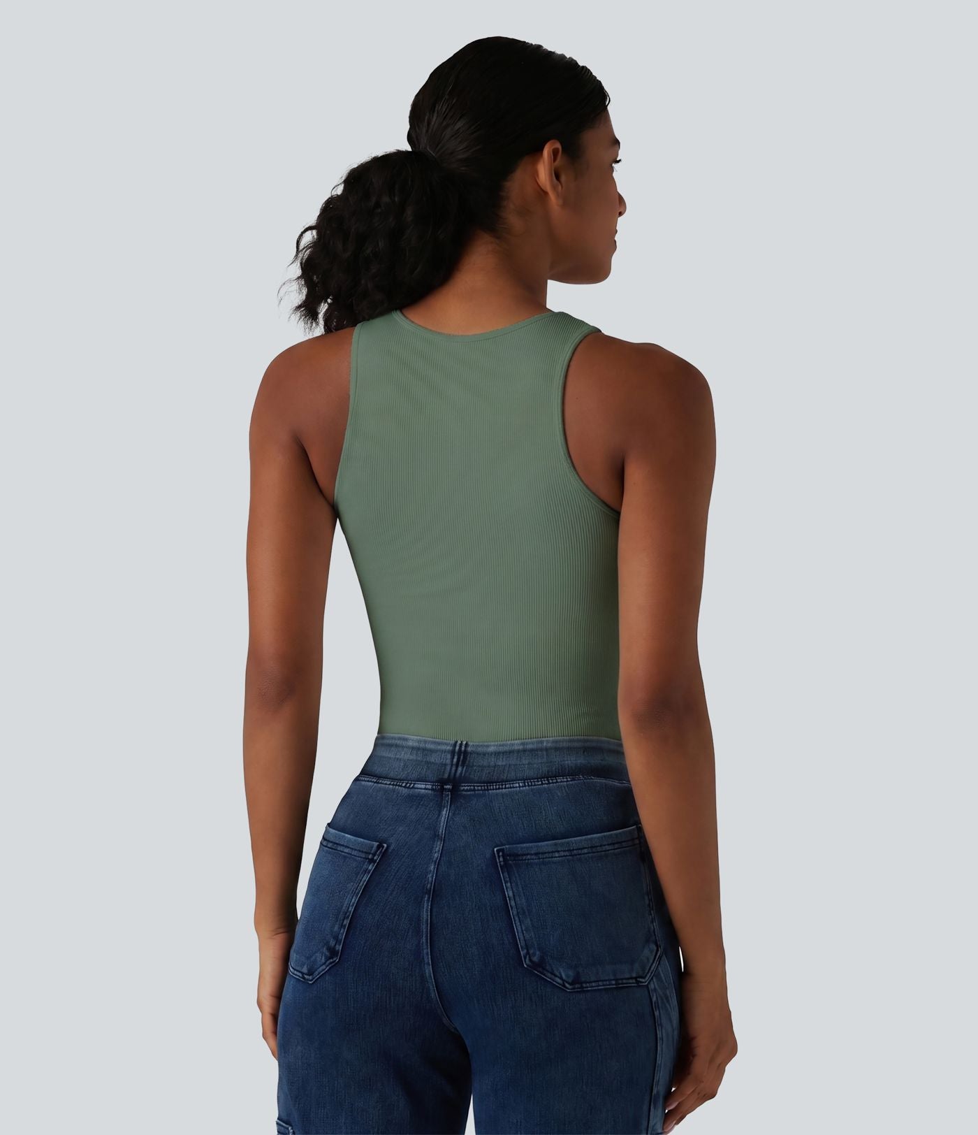 Débardeur casual en maille côtelée col rond avec brassière intégrée