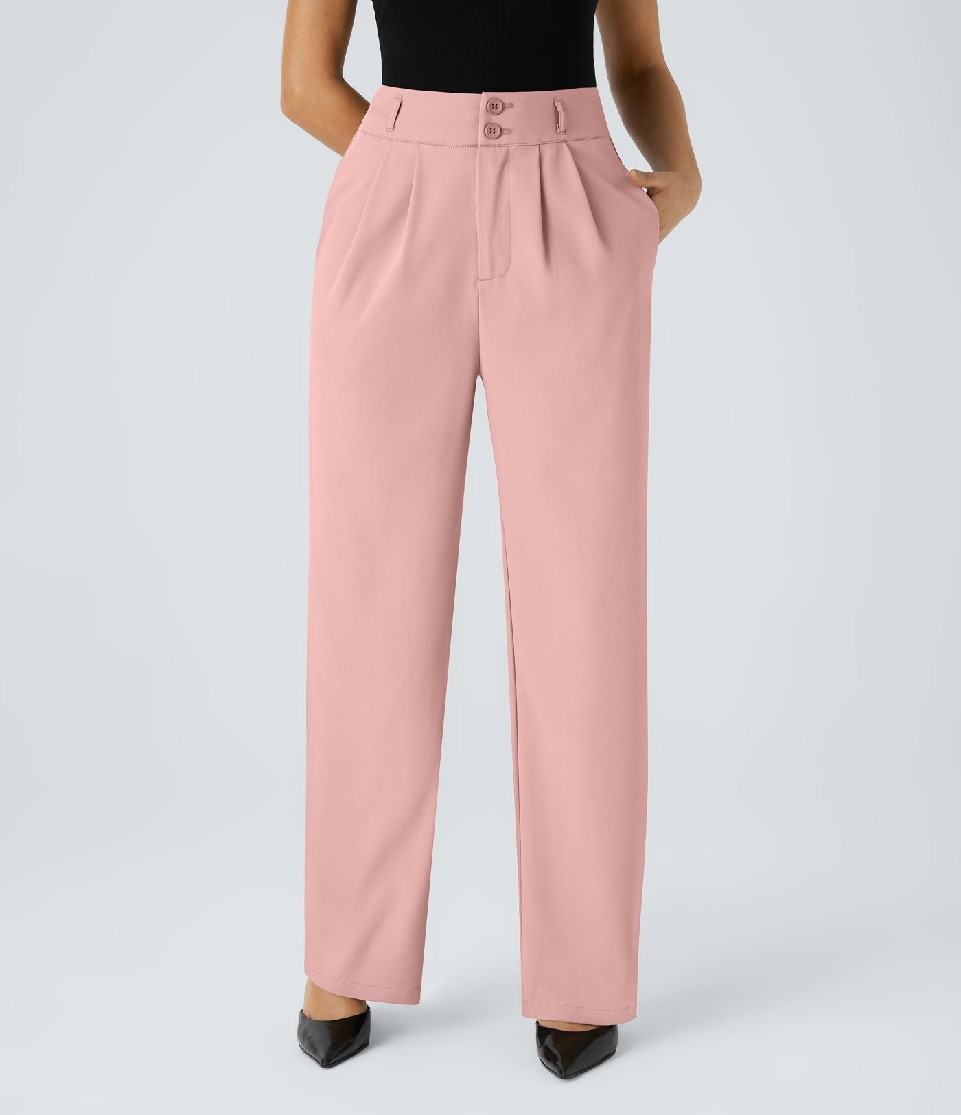 Pantalon de travail Halara Flex™ droit froncé avec poche zippée, taille haute