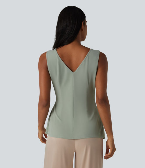 Chemise casual sans manches col V ourlet asymétrique