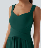 Robe maxi fluide dos nu, avec brassière intégrée et poches