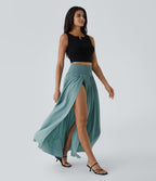Breezeful™ Jupe Taille Haute Casual Maxi Séchage Rapide Fluide Fente Plissée 2 en 1