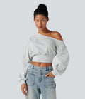 Sweatshirt casual court une épaule manches longues