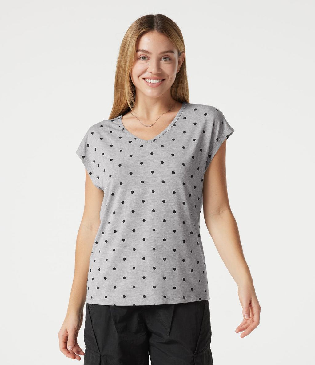 T-shirt casual col V à manches courtes à pois
