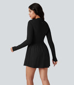 Robe de tennis active courte Halara UltraSculpt™ push-up 2-en-1 manches longues avec trous pouces et poche