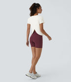 Haut de sport yoga à manches courtes avec ourlet fendu, effet frais InstantCool et mesh contrastant, protection solaire UPF50+