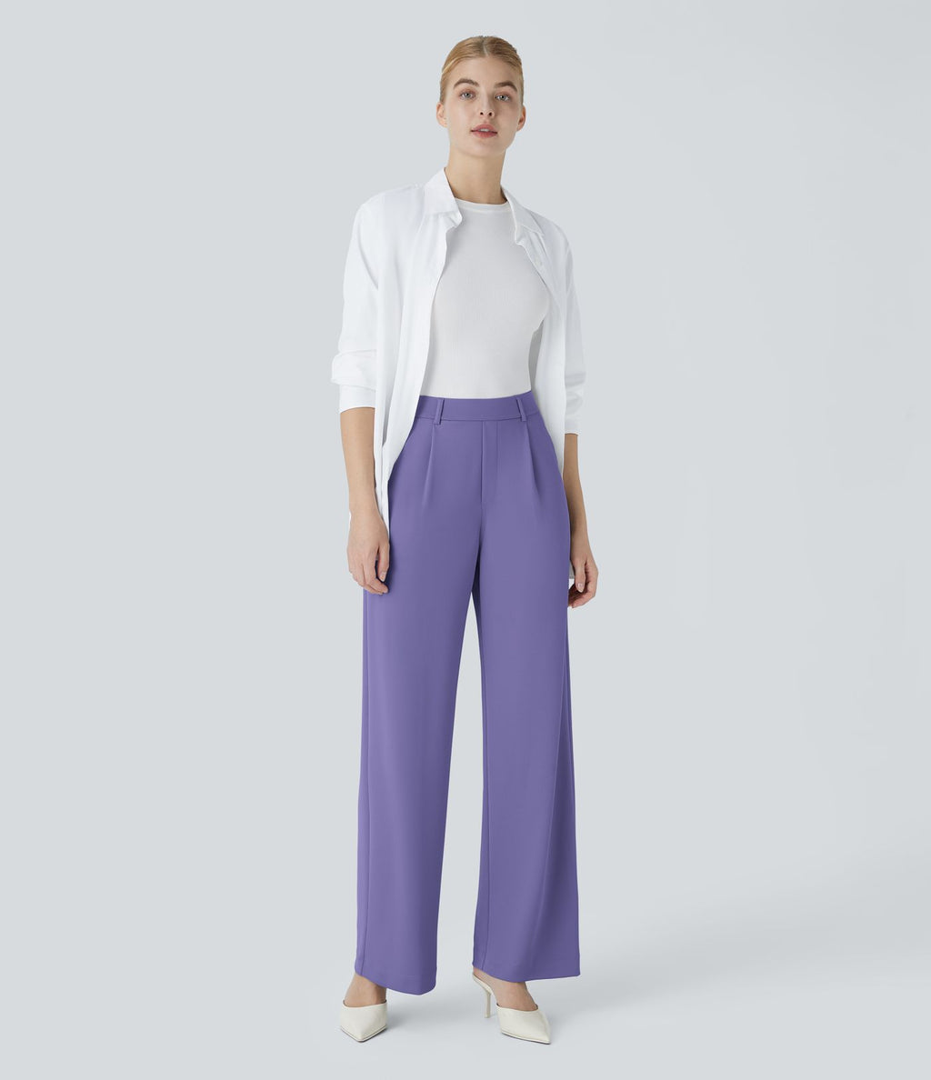 Halara Flex™ Pantalon Tailleur Droit à Taille Haute avec Pli Poches Latérales en Crêpe