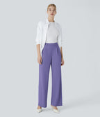 Halara Flex™ Pantalon Tailleur Droit à Taille Haute avec Pli Poches Latérales en Crêpe