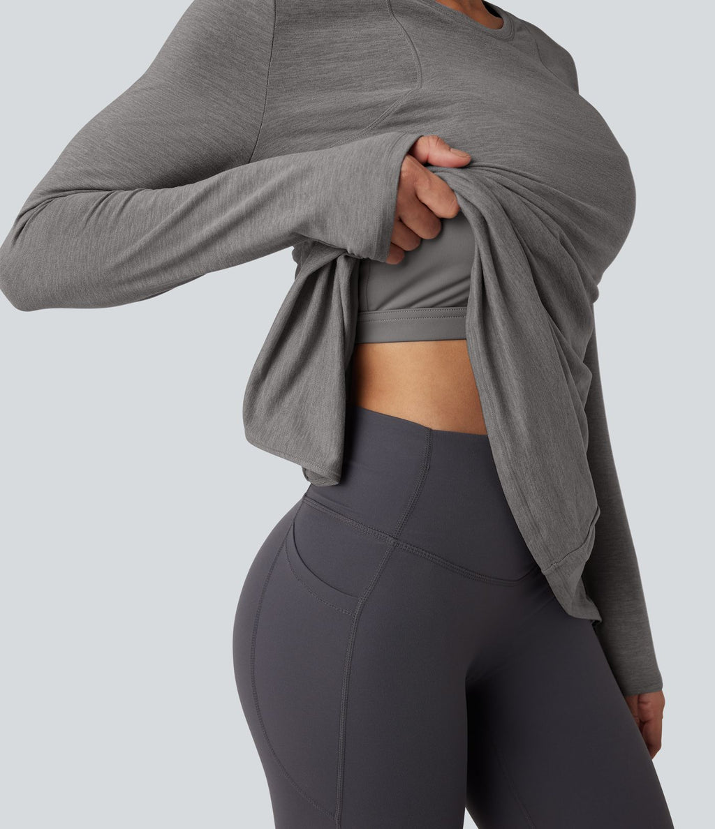 Haut de sport de yoga 2-en-1 manches longues dos fendu entrecroisé