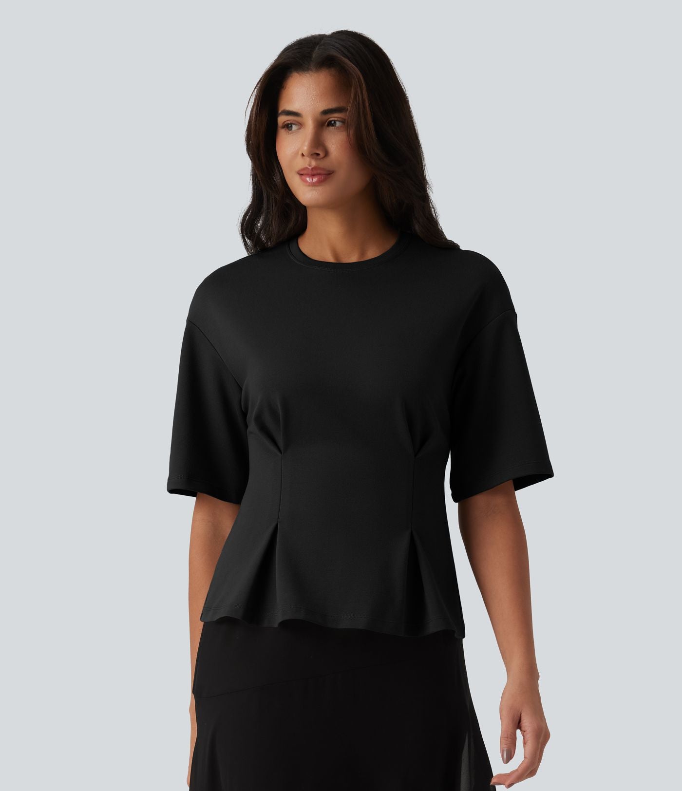 Blouse casual col rond taille cintrée à basque