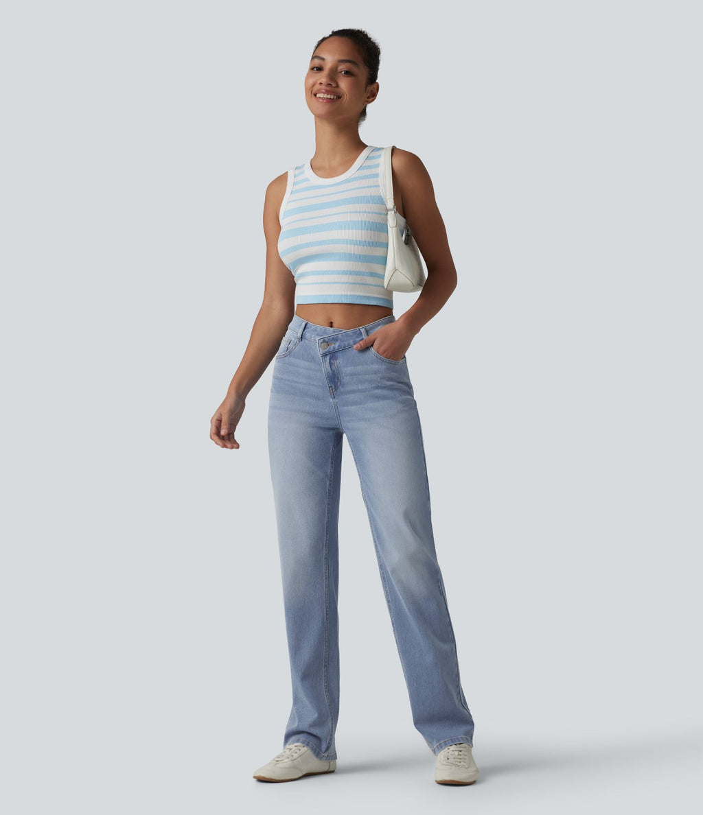 Halara Flex™ Jean droit casual asymétrique taille haute avec poches