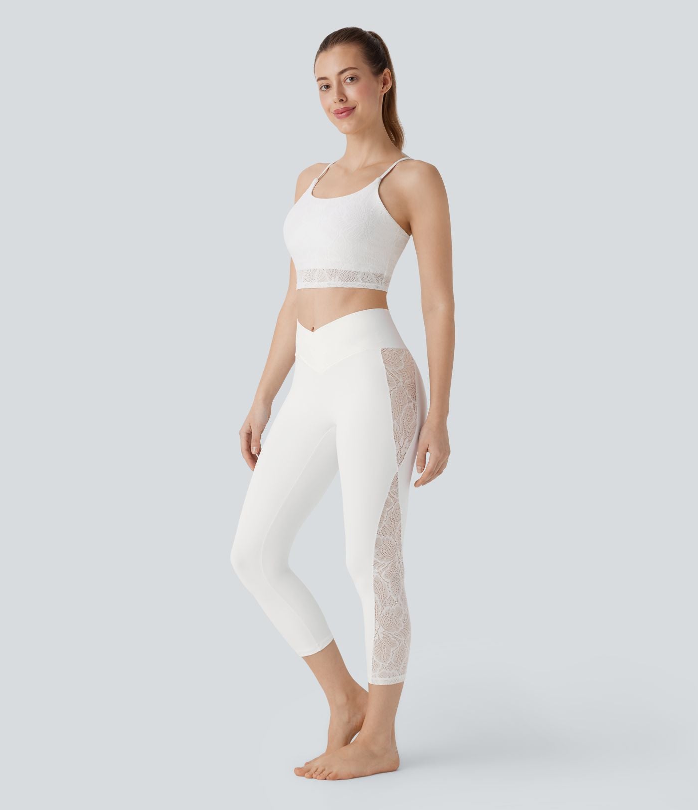Legging corsaire de yoga taille haute croisé avec dentelle contrastée - Protection UPF50+