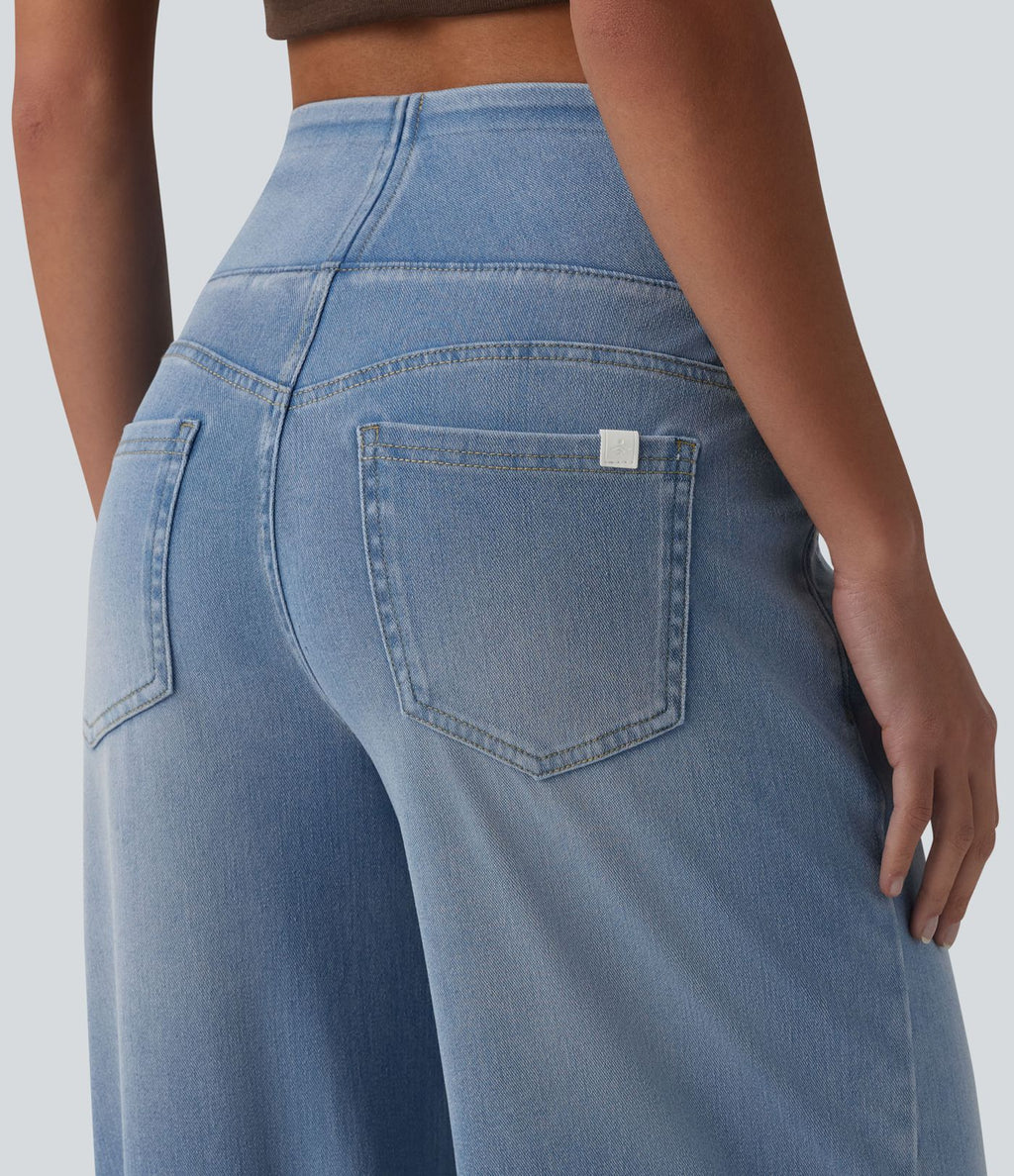Halara Flex™ Jean large casual baggy taille mi-haute en lyocell drapé effet délavé, avec poches