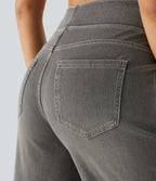 Halara Flex™ Jean Large Casual Taille Haute Poches Multiples Tricot Extensible Délavé