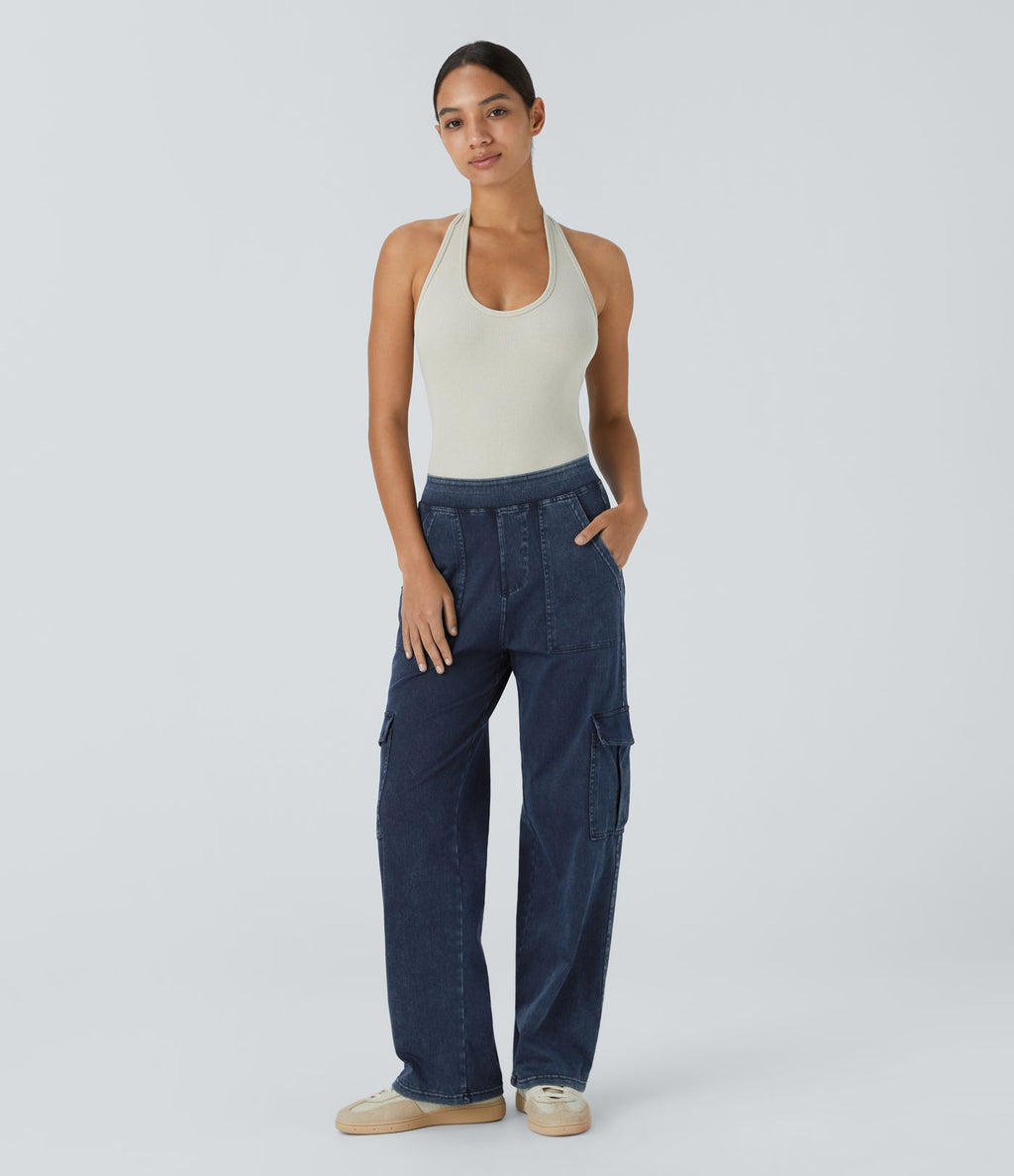 Halara Flex™ Taille Mi-Haute Multiples Poches Jambe Droite Jean Cargo Décontracté Extensible