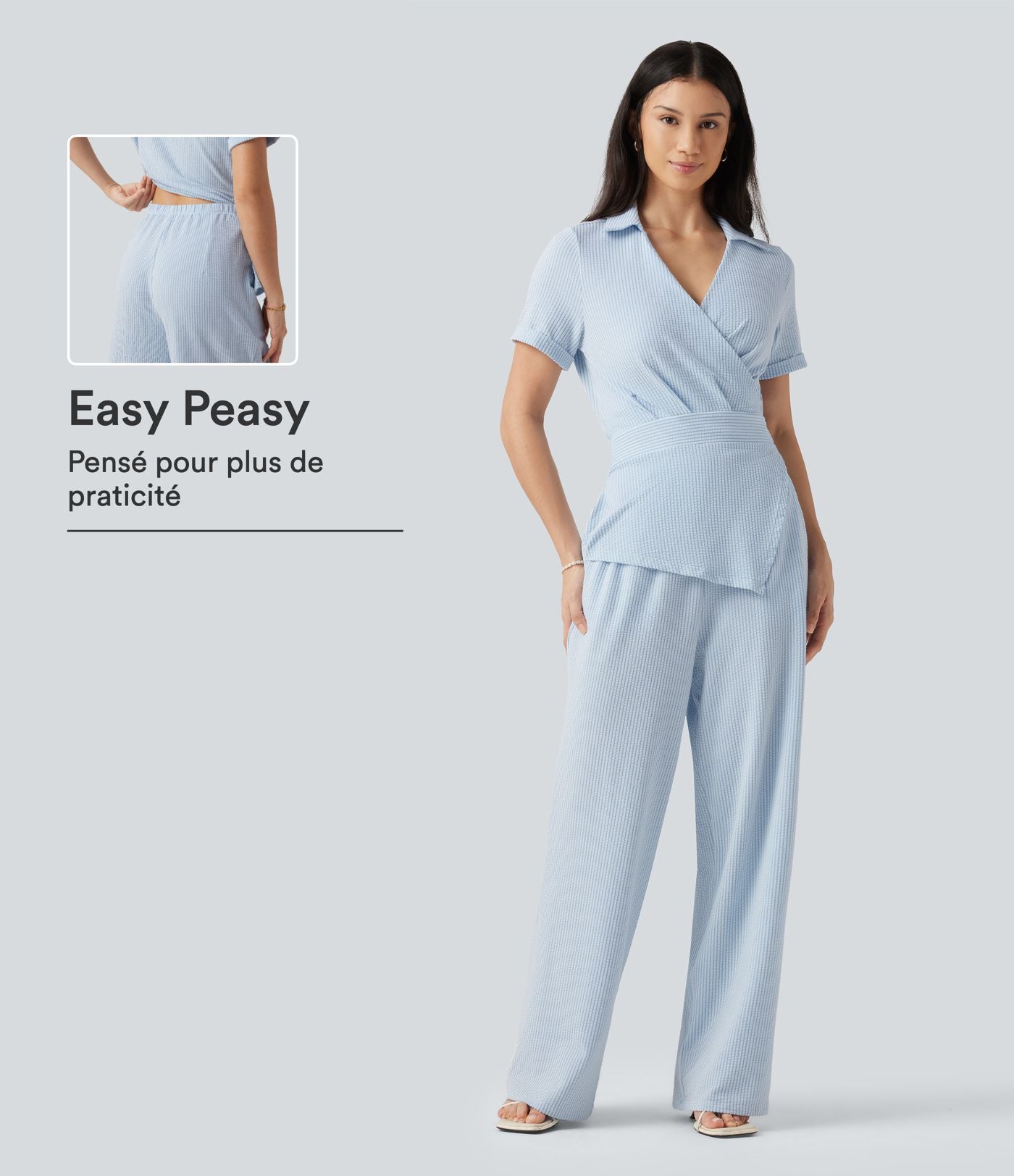 Combinaison-chemise accès facile Easy Peasy en coton froissé rayé à manches courtes, cache-cœur, lien au dos et poches