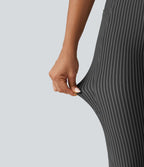 Legging de yoga rayé taille haute avec cordon de serrage et poches