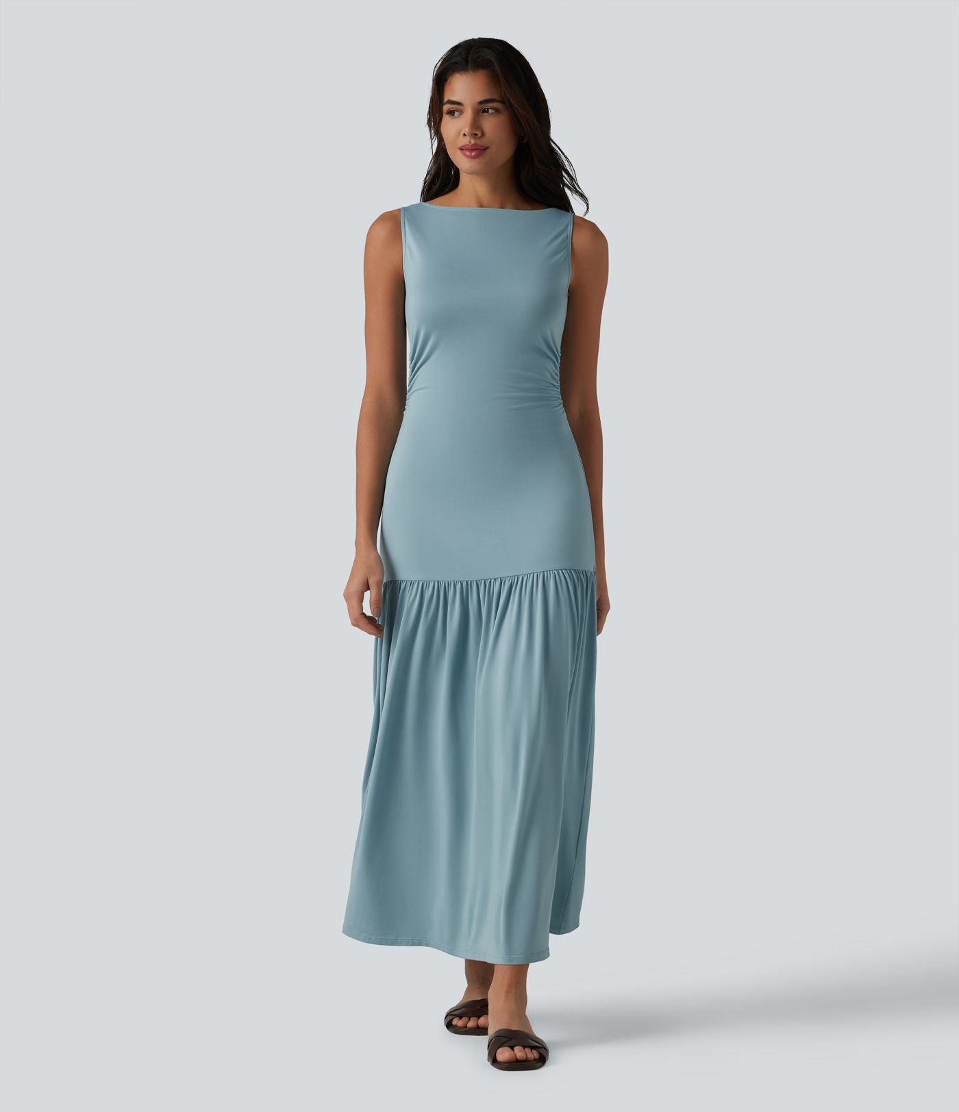 Robe longue fluide sans manches, coupe moulante, style casual