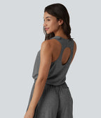 Combinaison décontractée à découpe sans manches jambes larges avec poches, édition Easy-Peezy
