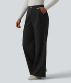 Pantalon tailleur chino large en coton taille haute avec poches