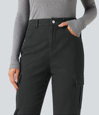 Pantalon 7/8 décontracté fuselé taille haute en coton chino avec poches