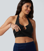 Débardeur casual dos nu à col halter avec lien à nouer et coussinets amovibles
