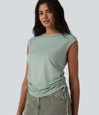 T-shirt casual col rond à manches courtes couvrantes avec cordon de serrage