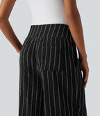 Pantalon rayé taille haute avec ourlet arrondi et poches