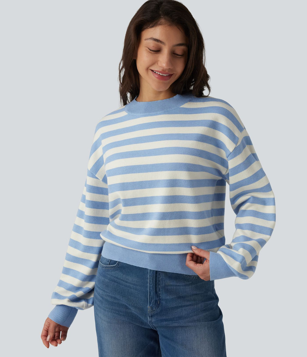 Pull casual col rond à manches longues à rayures