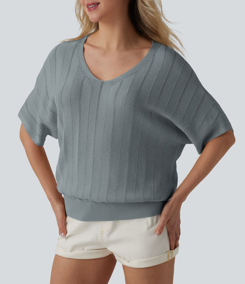 Pull décontracté col V manches courtes