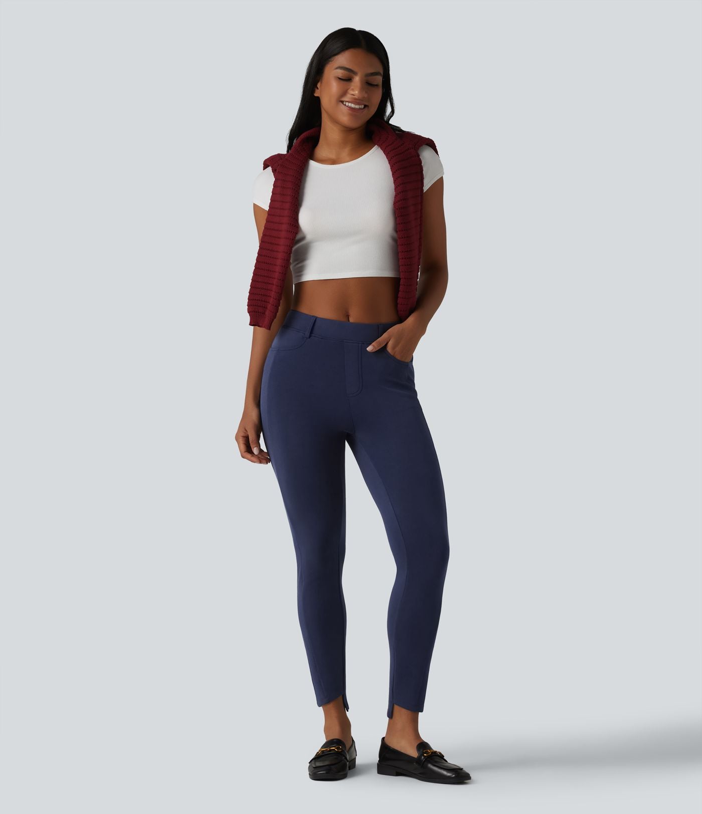 SpacerTek™ Pantalon casual skinny taille mi-haute avec poches