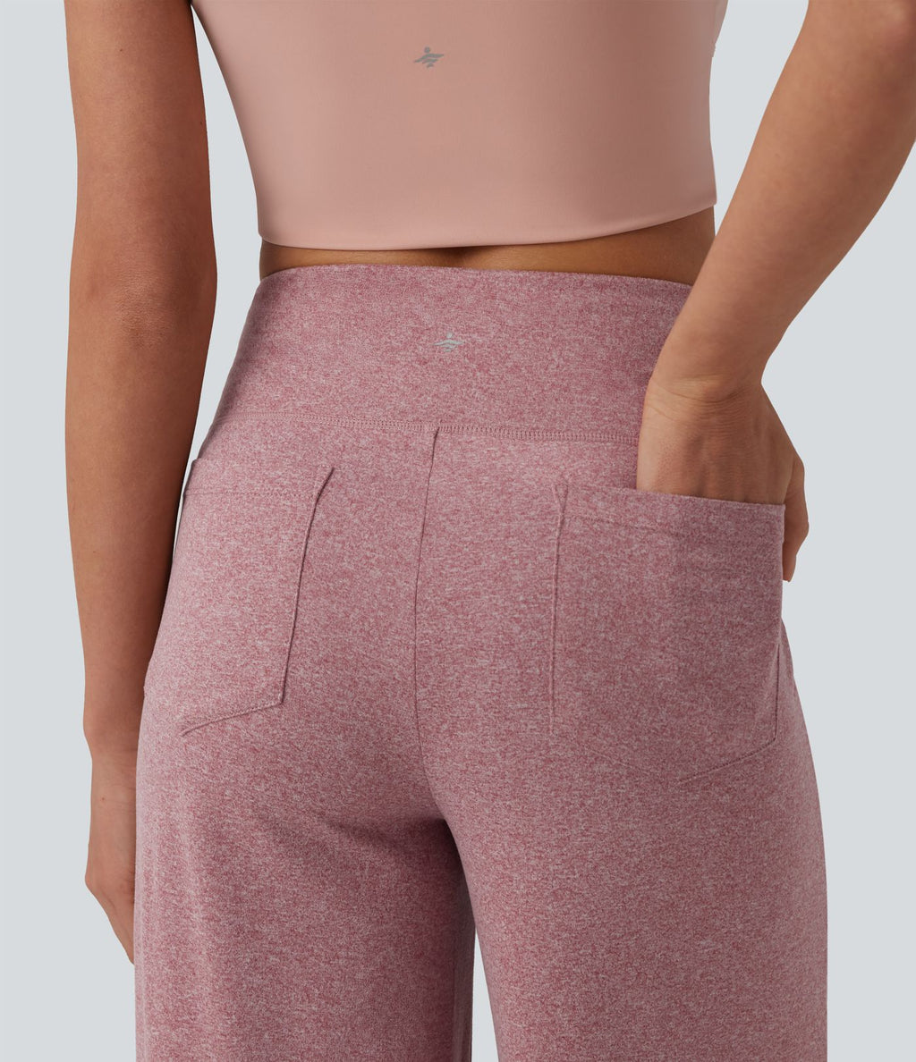 Pantalon de yoga chiné taille haute à jambes droites avec poches